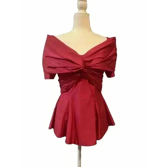 VTG Watters & Watters Blouse Top XS 2 Off Shoulder 90s 80s Peplum Corset Formal - Picture 1 of 9
